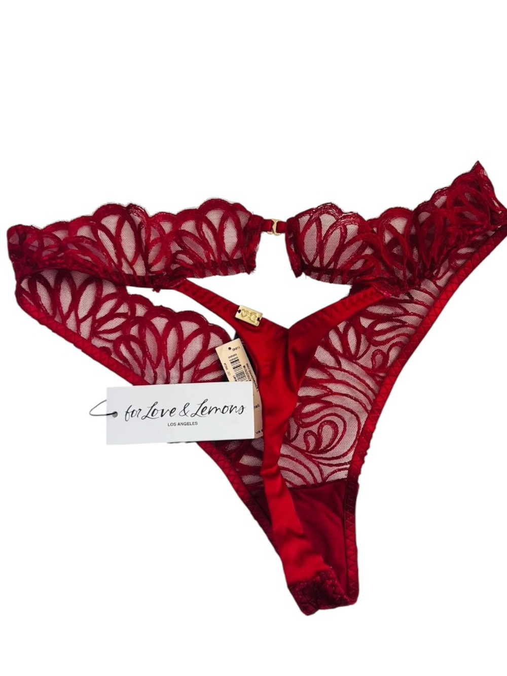 For Love & Lemons Crimson Lace Thong